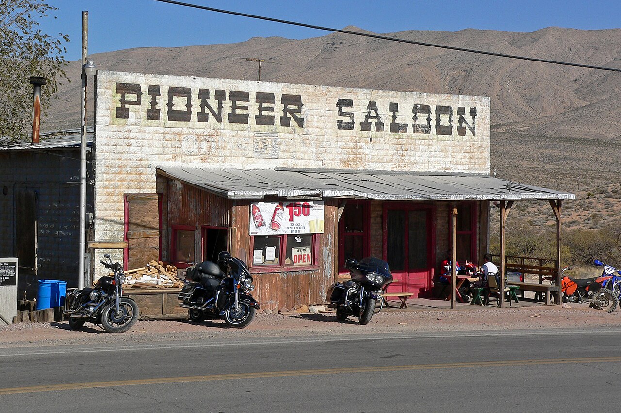 The Pioneer Saloon in Goodsprings, a working business on the town street.