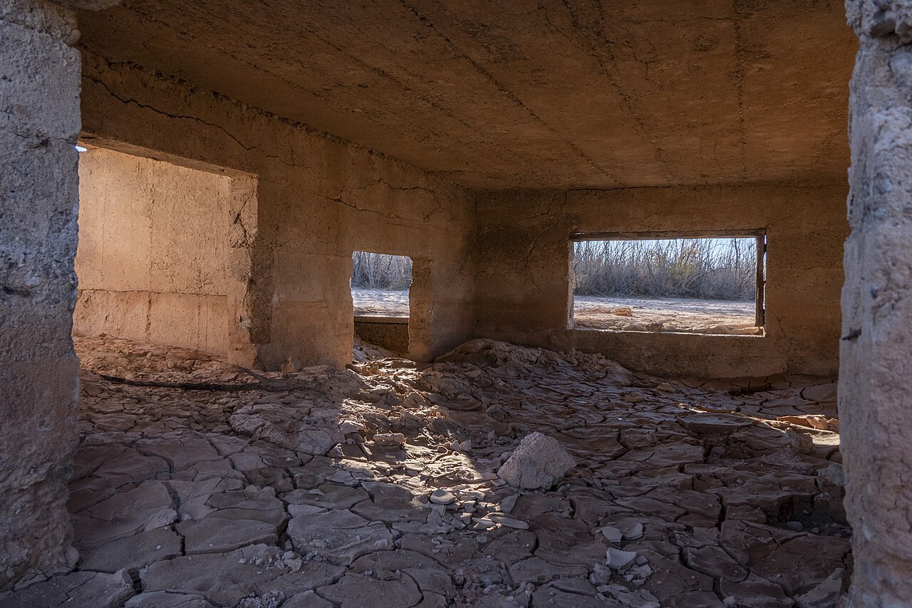 Foundation remains at St. Thomas, photographed when the reservoir was low enough to walk the old townsite.